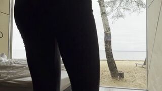 sexy goddess stretching yoga by the sea - porn video